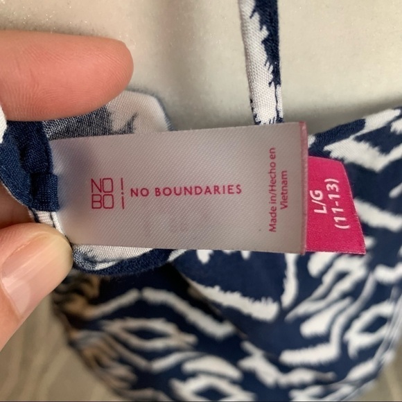 No Boundaries Navy Block Print Rayon Tank Top - Picture 4 of 6